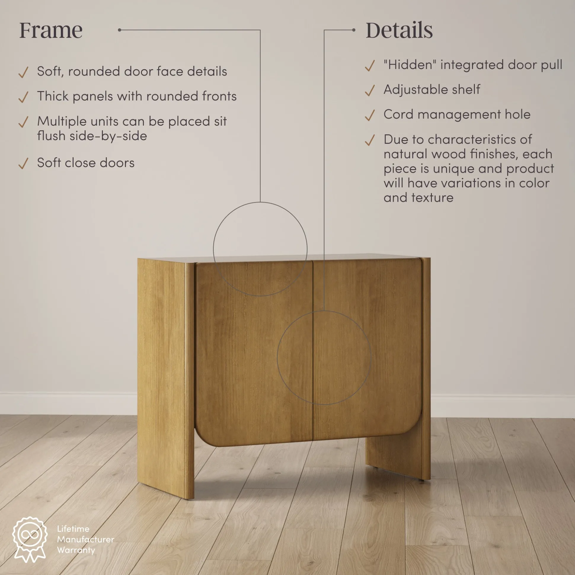 Arched Wood Accent Cabinet or Kitchen Credenza Light Brown (Set of 3)