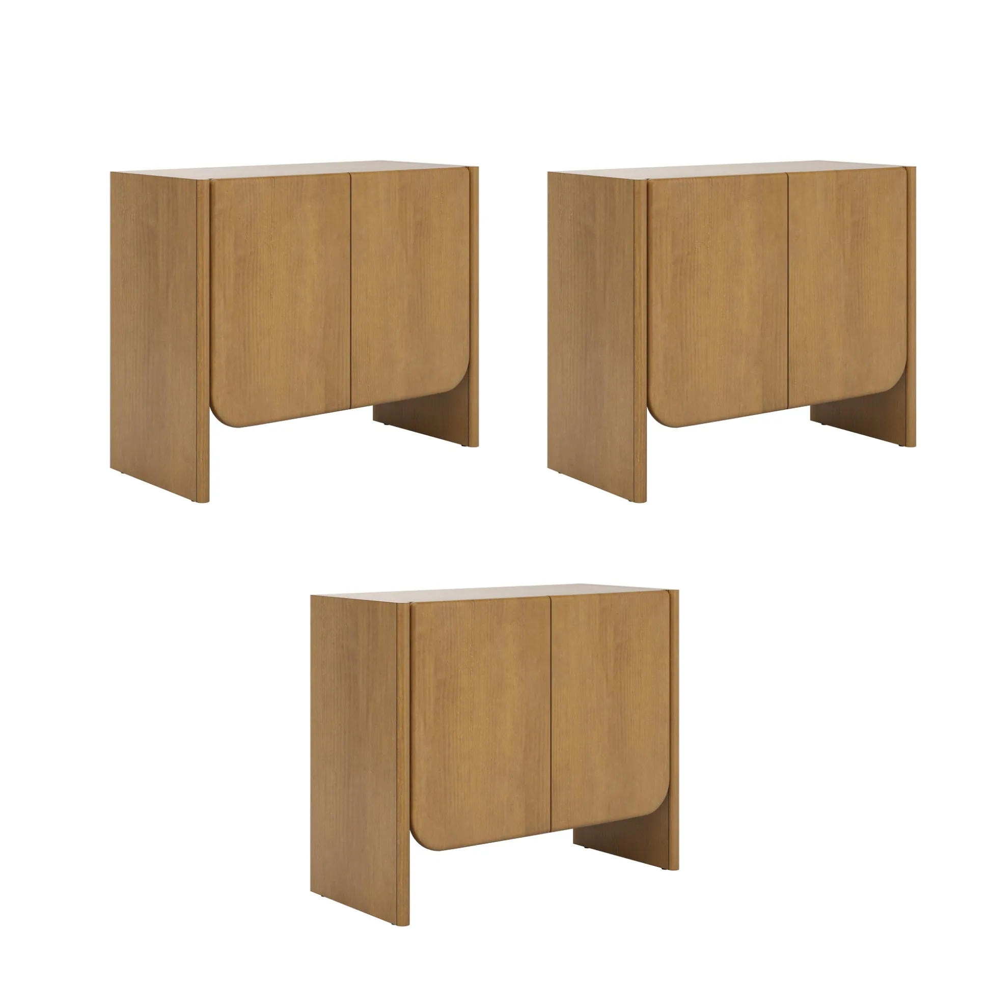 Arched Wood Accent Cabinet or Kitchen Credenza Light Brown (Set of 3)