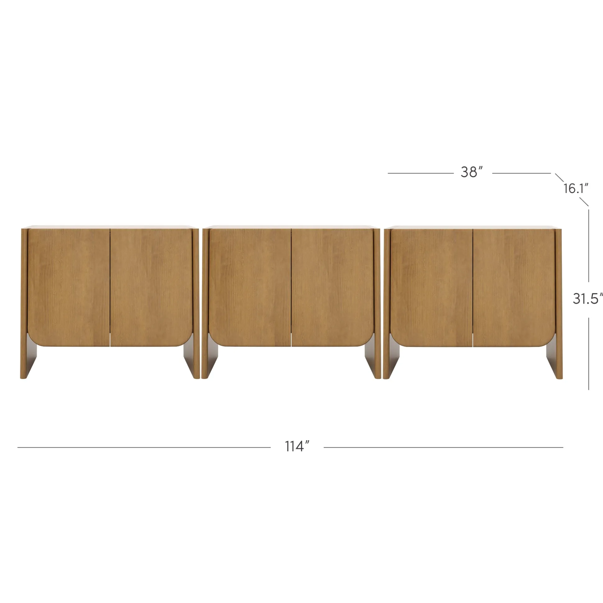 Arched Wood Accent Cabinet or Kitchen Credenza Light Brown (Set of 3)