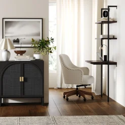 Arched Wooden 2-Door Storage Cabinet Black Rattan