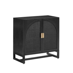 Arched Wooden 2-Door Storage Cabinet Black Rattan