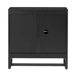 Arched Wooden Storage Credenza Black Rattan (Set of 2)