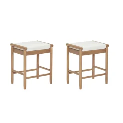 Backless Wooden Bar Stool with Boucle Upholstery Light Brown (Set of 2)