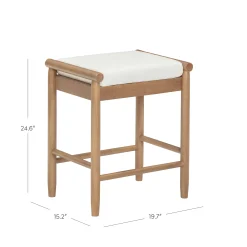 Backless Wooden Bar Stool with Boucle Upholstery Light Brown (Set of 2)