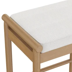 Backless Wooden Bar Stool with Boucle Upholstery Light Brown