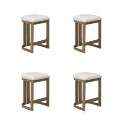 Barrel Wooden Backless Bar Stool Light Brown Set of 4