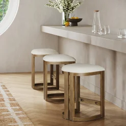 Barrel Wooden Backless Bar Stool Light Brown Set of 3