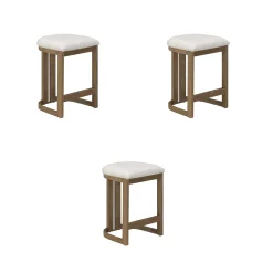 Barrel Wooden Backless Bar Stool Light Brown Set of 3