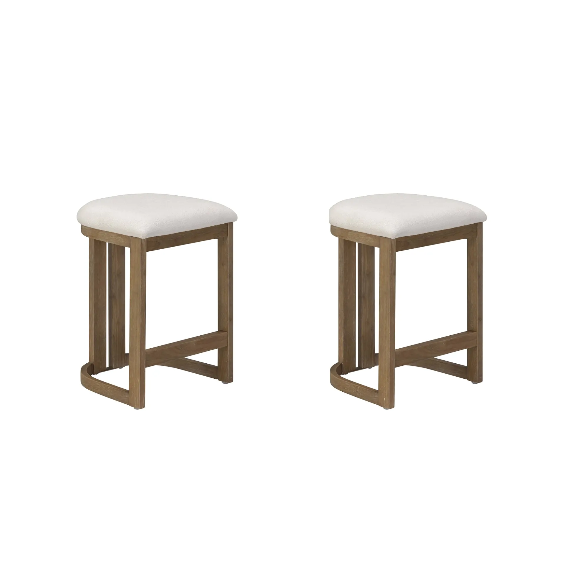 Barrel Wooden Backless Bar Stool Light Brown Set of 2