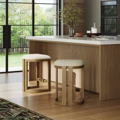 Barrel Wooden Backless Bar Stool Light Brown