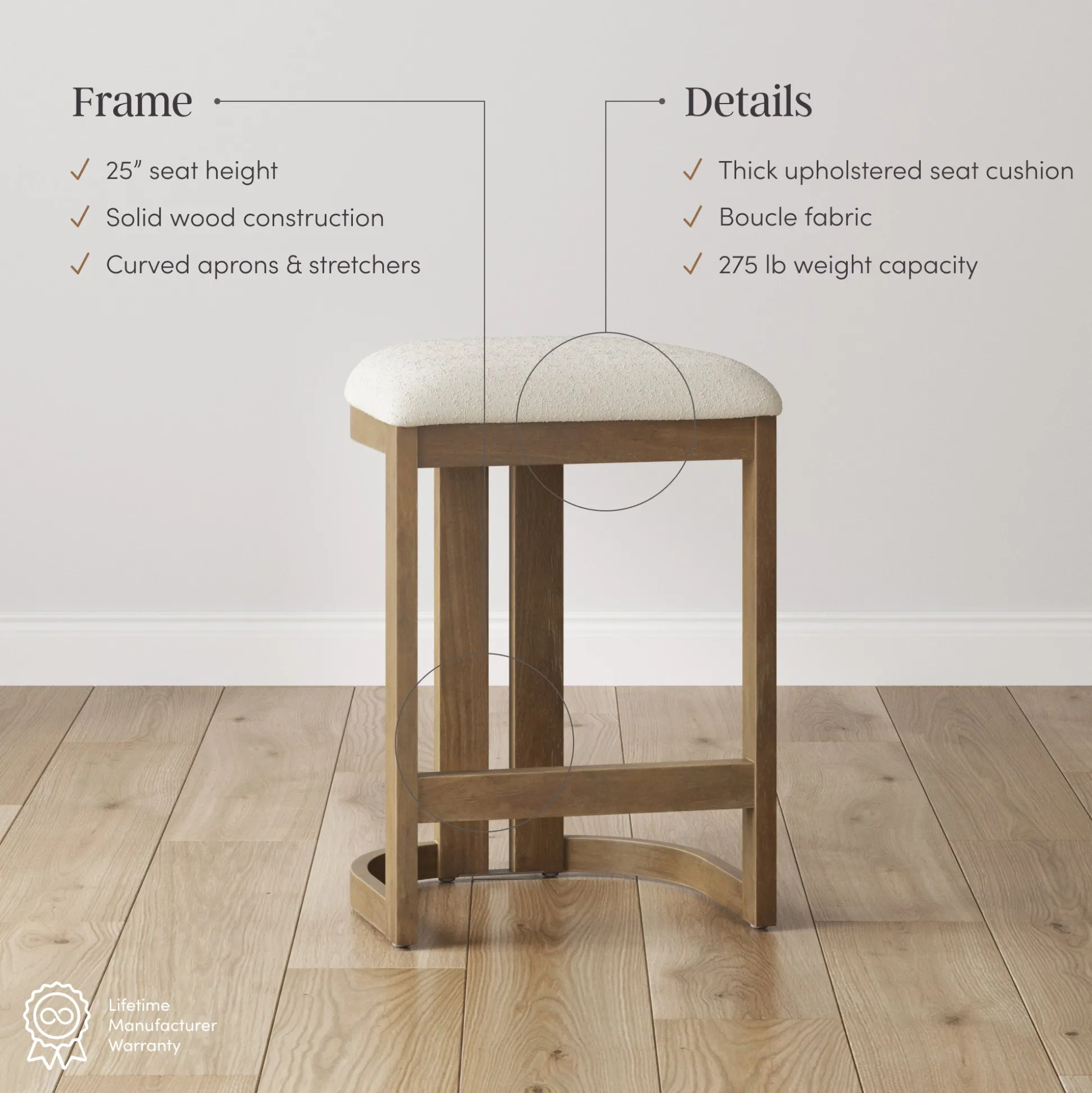 Barrel Wooden Backless Bar Stool Light Brown