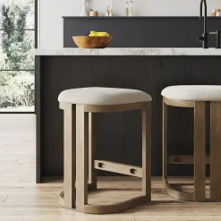 Barrel Wooden Backless Bar Stool Light Brown