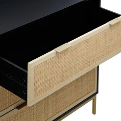 Black & Gold Rattan Nightstand and Dresser Set