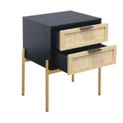 Black & Gold Rattan Nightstand and Dresser Set