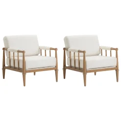 Bohemian Boucle Accent Chair with Arm Cream Boucle (Set of 2)