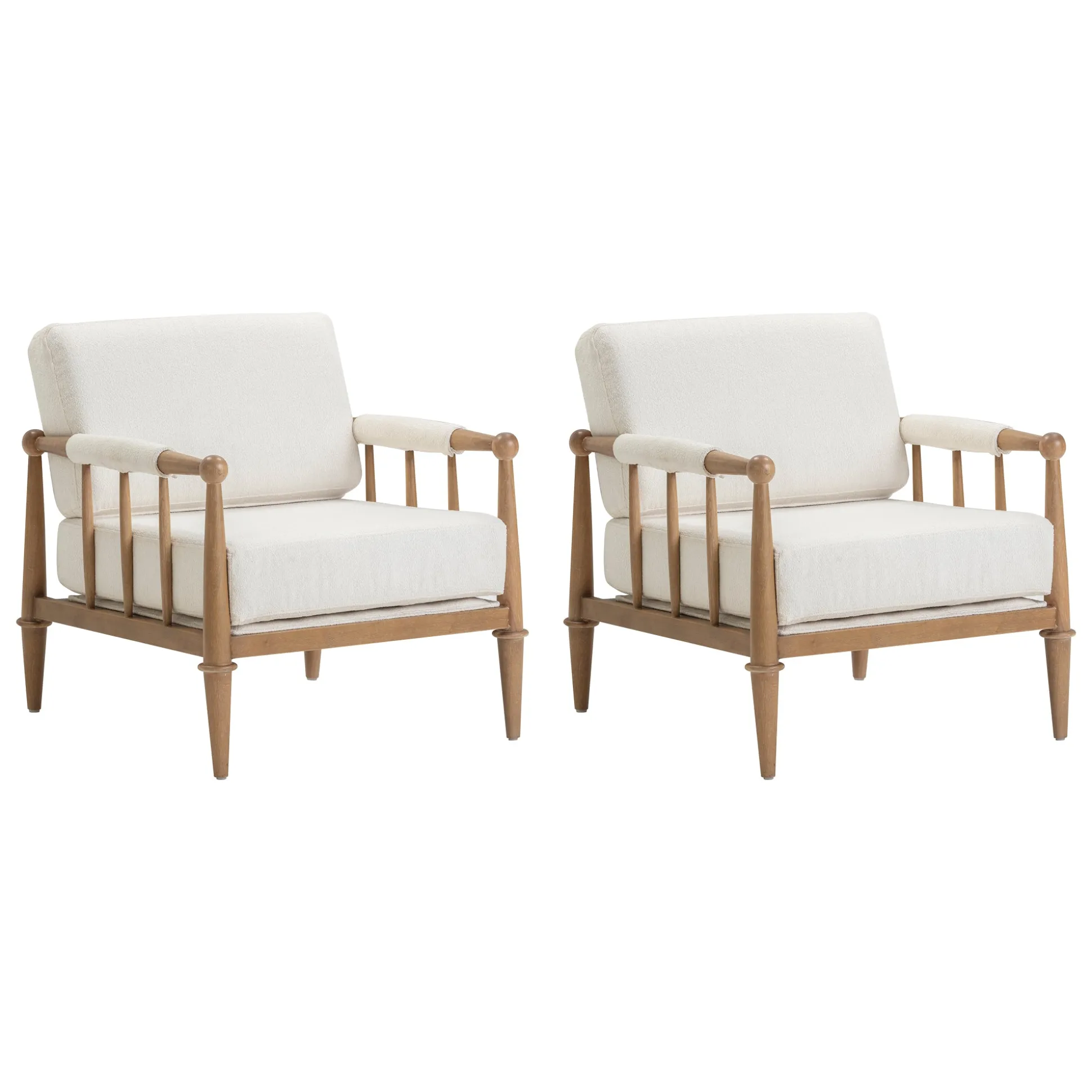 Bohemian Boucle Accent Chair with Arm Cream Boucle (Set of 2)