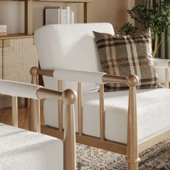 Bohemian Boucle Accent Chair with Arm Cream Boucle