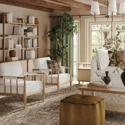 Bohemian Boucle Accent Chair with Arm Cream Boucle