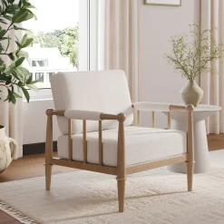 Bohemian Boucle Accent Chair with Arm Cream Boucle
