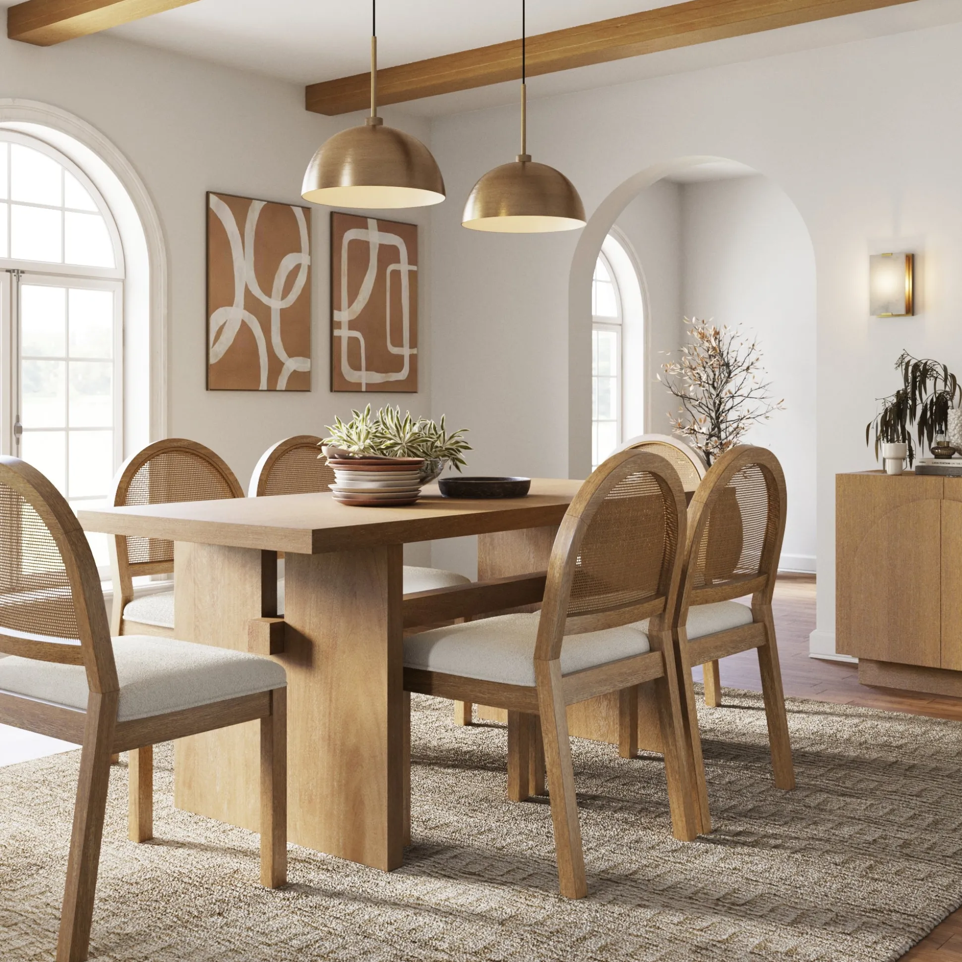 Bohemian Cane Dining Set (6 Chairs)