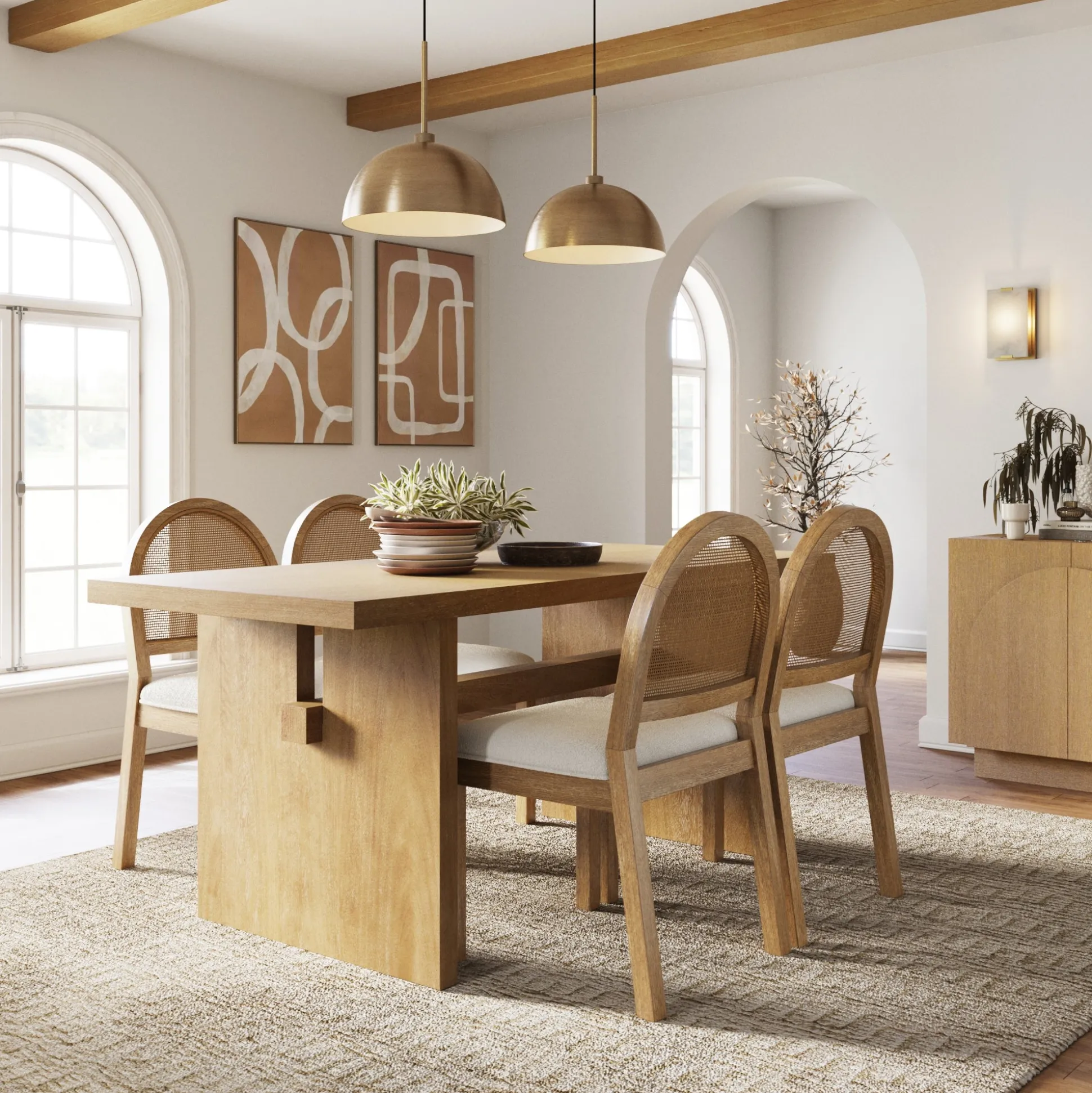 Bohemian Cane Dining Set (4 Chairs)