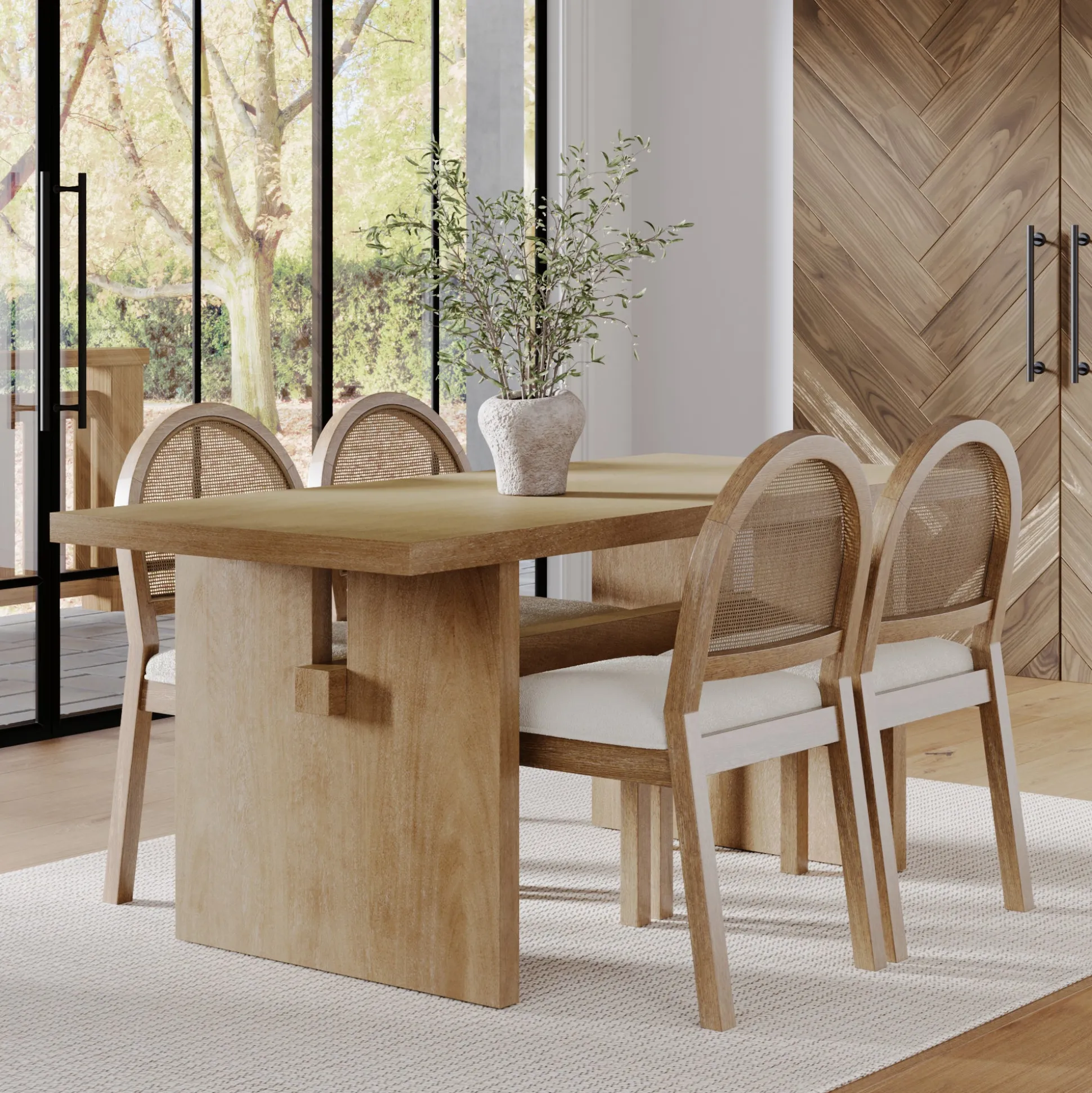 Bohemian Cane Dining Set (4 Chairs)