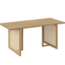 Bohemian Natural Wood & Rattan Dining Table Light Brown