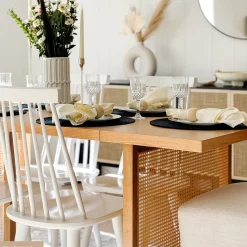 Bohemian Natural Wood & Rattan Dining Table