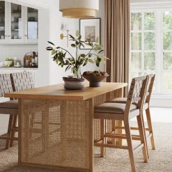 Bohemian Natural Wood & Rattan Dining Table