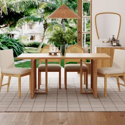 Bohemian Natural Wood & Rattan Dining Table