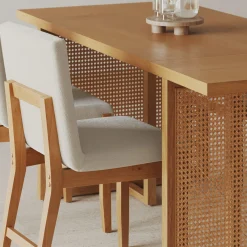 Bohemian Natural Wood & Rattan Dining Table