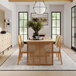 Bohemian Natural Wood & Rattan Dining Table