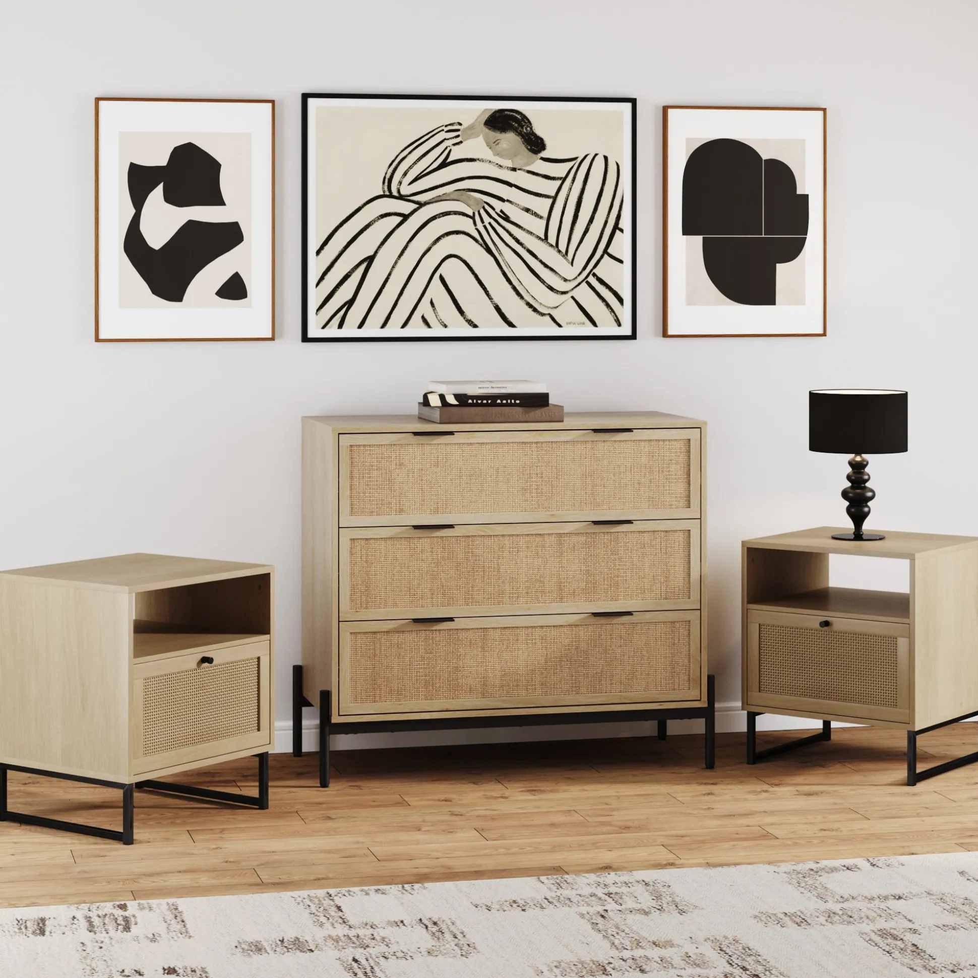 Bohemian Nightstand and Dresser Set for Bedroom