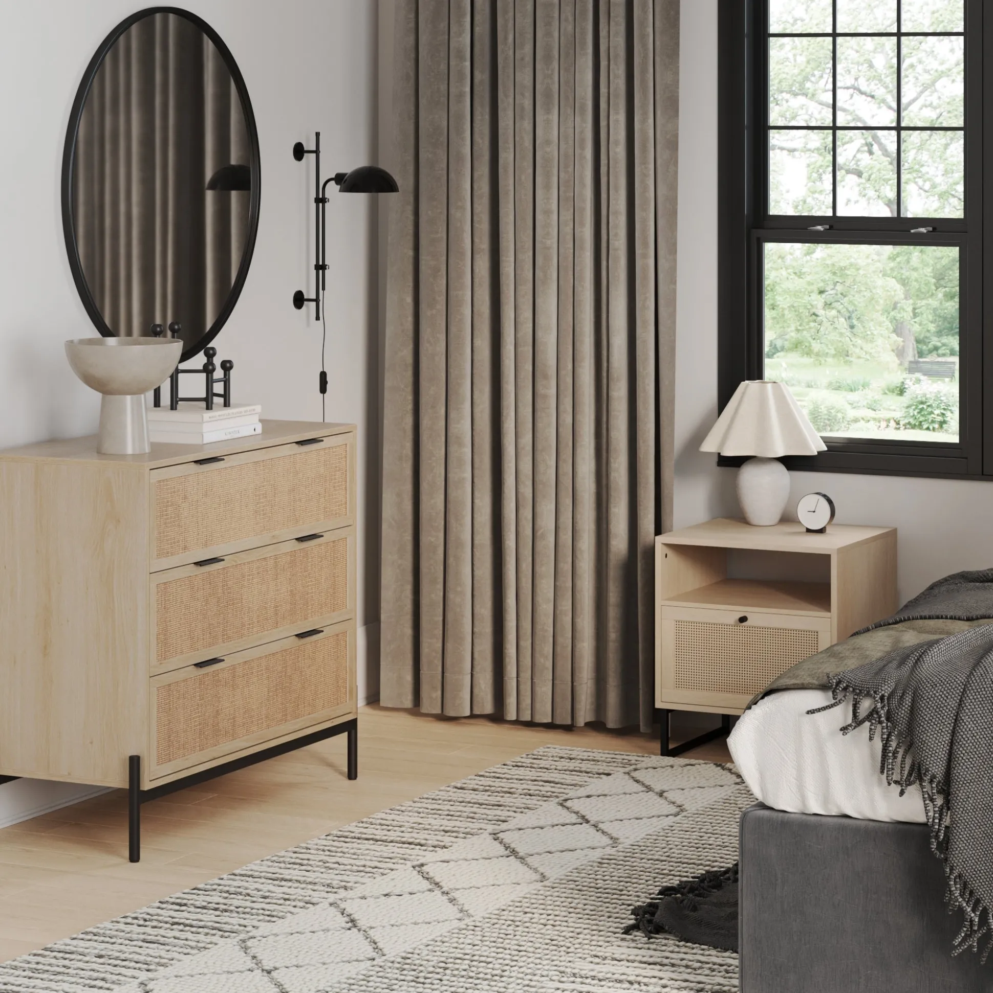 Bohemian Nightstand and Dresser Set for Bedroom