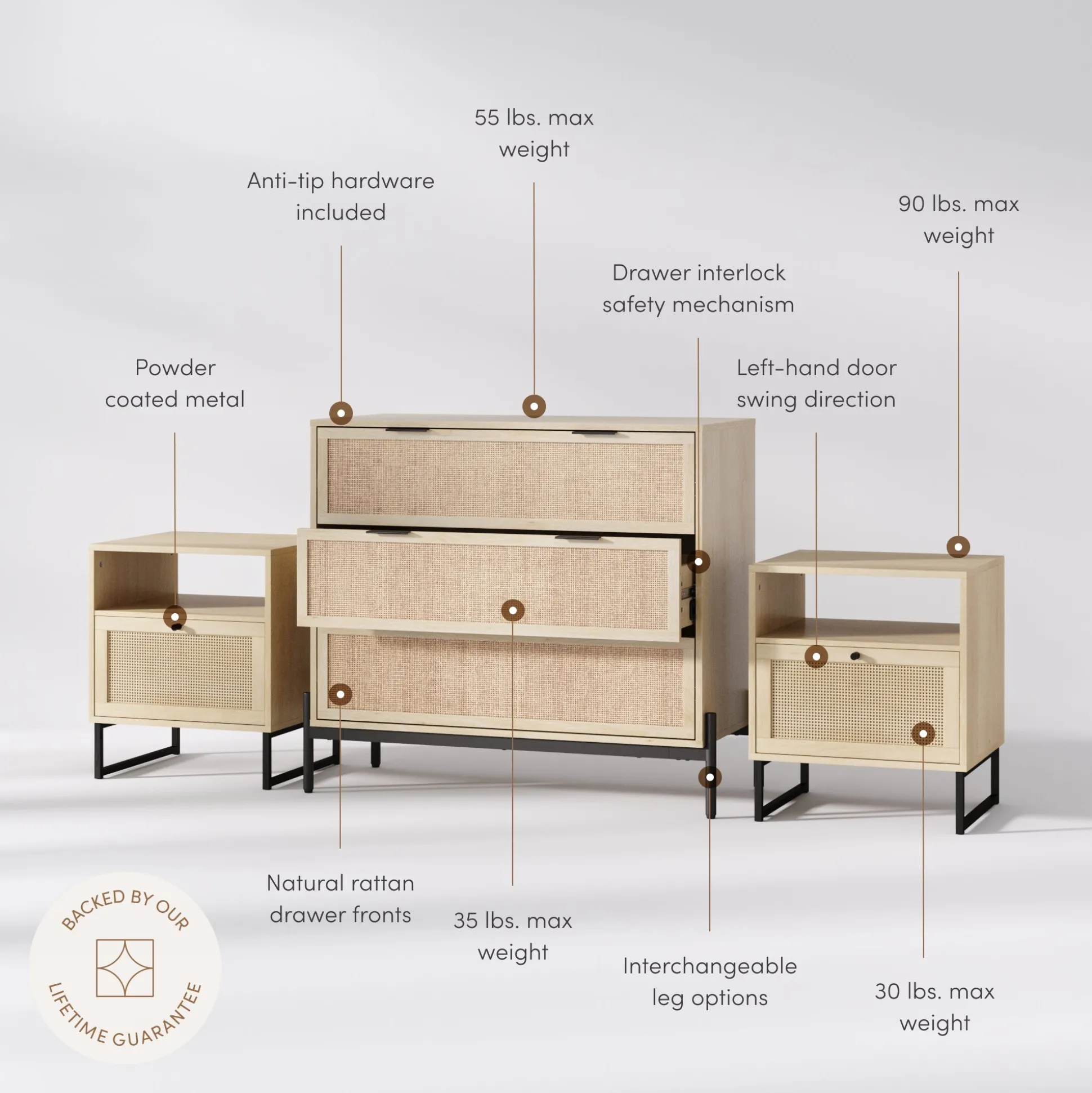 Bohemian Nightstand and Dresser Set for Bedroom