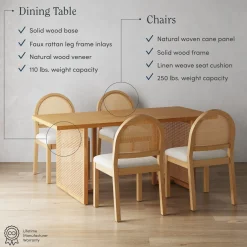 Bohemian Rattan & Boucle Dining Set (4 Chairs)