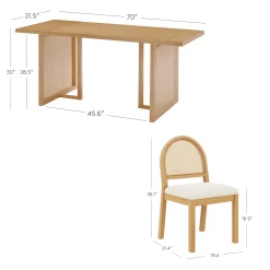 Bohemian Rattan & Boucle Dining Set (4 Chairs)