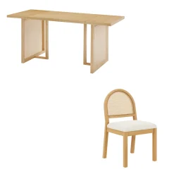 Bohemian Rattan & Boucle Dining Set (6 Chairs)