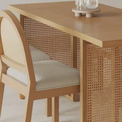 Bohemian Rattan & Boucle Dining Set (6 Chairs)