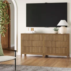 Bohemian Solid Wood 3-Drawer Fluted Dresser Light Brown (Set of 2)