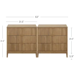 Bohemian Solid Wood 3-Drawer Fluted Dresser Light Brown (Set of 2)