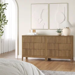 Bohemian Solid Wood 3-Drawer Fluted Dresser Light Brown (Set of 2)
