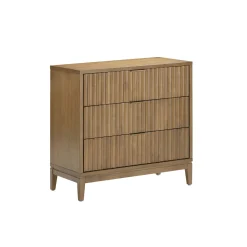 Bohemian Solid Wood 3-Drawer Fluted Dresser Light Brown