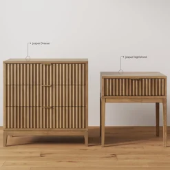 Bohemian Solid Wood 3-Drawer Fluted Dresser Light Brown