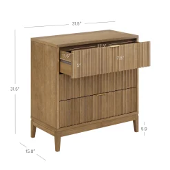 Bohemian Solid Wood 3-Drawer Fluted Dresser Light Brown (Set of 3)