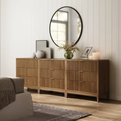 Bohemian Solid Wood 3-Drawer Fluted Dresser Light Brown (Set of 3)