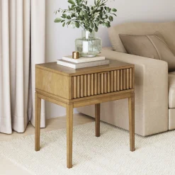 Bohemian Solid Wood Nightstand Set of 2 with Drawer Light Brown