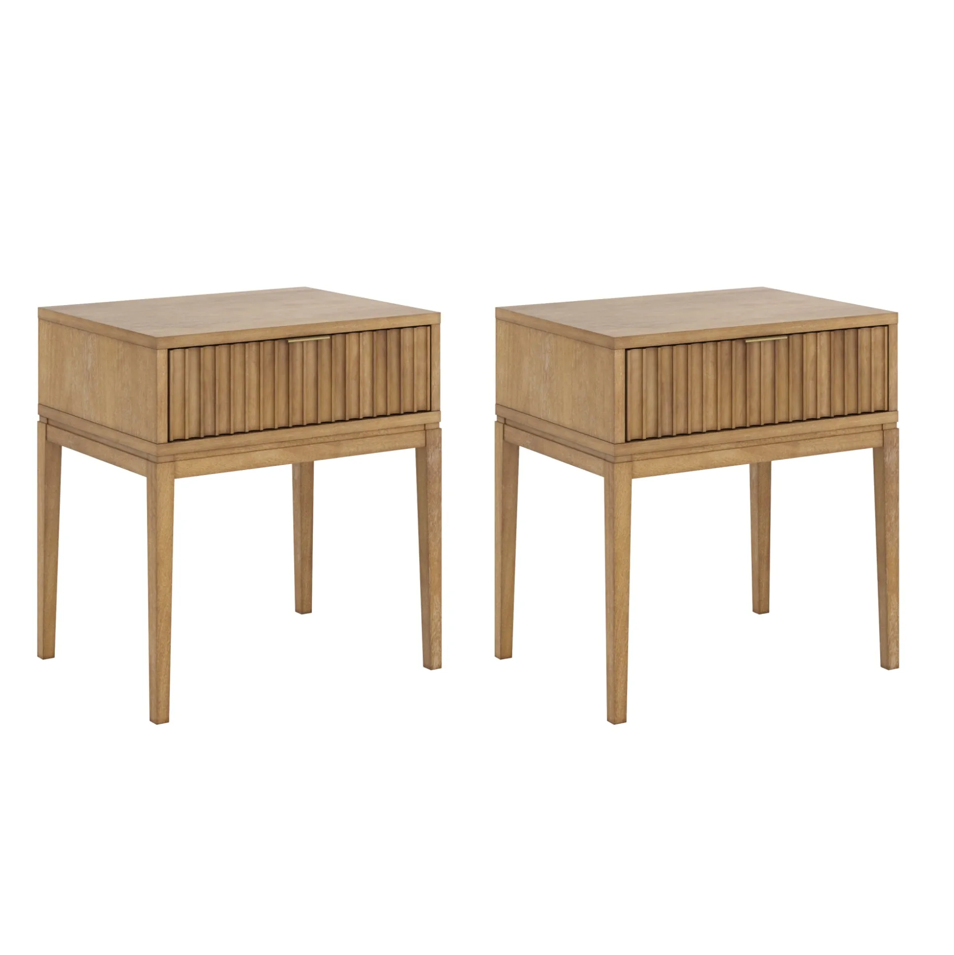 Bohemian Solid Wood Nightstand Set of 2 with Drawer Light Brown