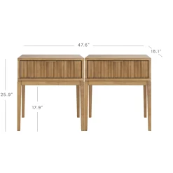 Bohemian Solid Wood Nightstand Set of 2 with Drawer Light Brown