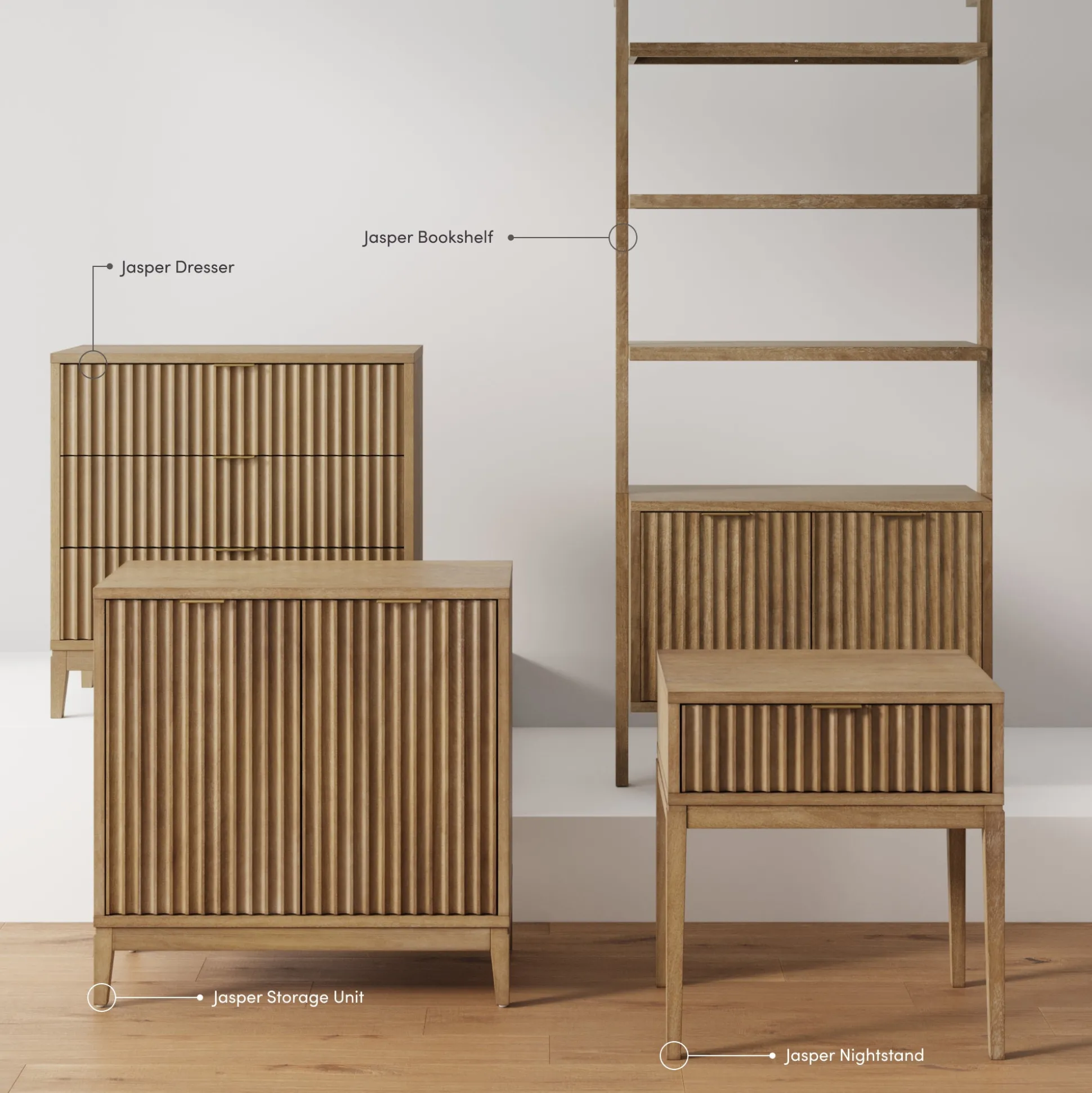 Bohemian Solid Wood Nightstand Set of 2 with Drawer Light Brown